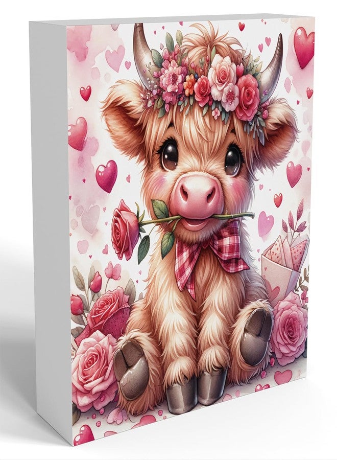 FXEFXE Valentines Day Decor Valentines Day Decorations Valentines Day Office Decor Valentines Day Table Decor Pink Valentines Day Decorations Highland Cow Gifts for Boyfriend Girlfriend, Wooden Decor Sign - Image 1